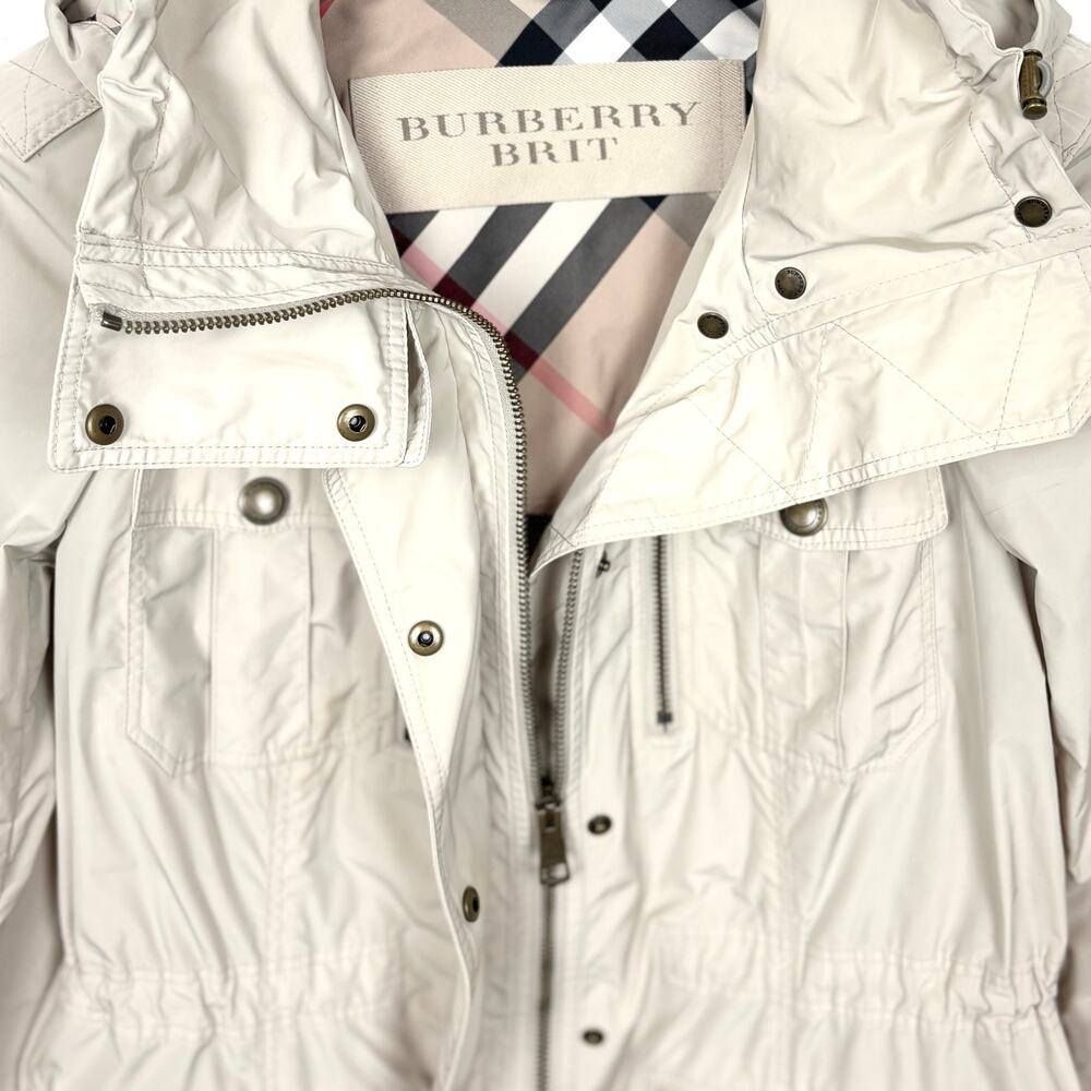 Burberry Brit Packable Field Jacket Windbreaker Detachable Hood Beige Tan Size 6 - Picture 3 of 16